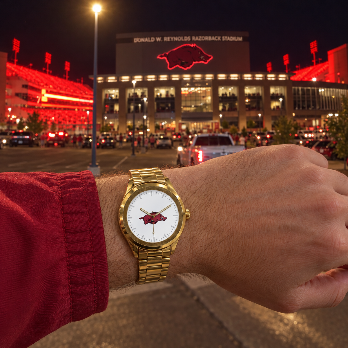 Bathed in red, not subtle - Arkansas Razorbacks watch