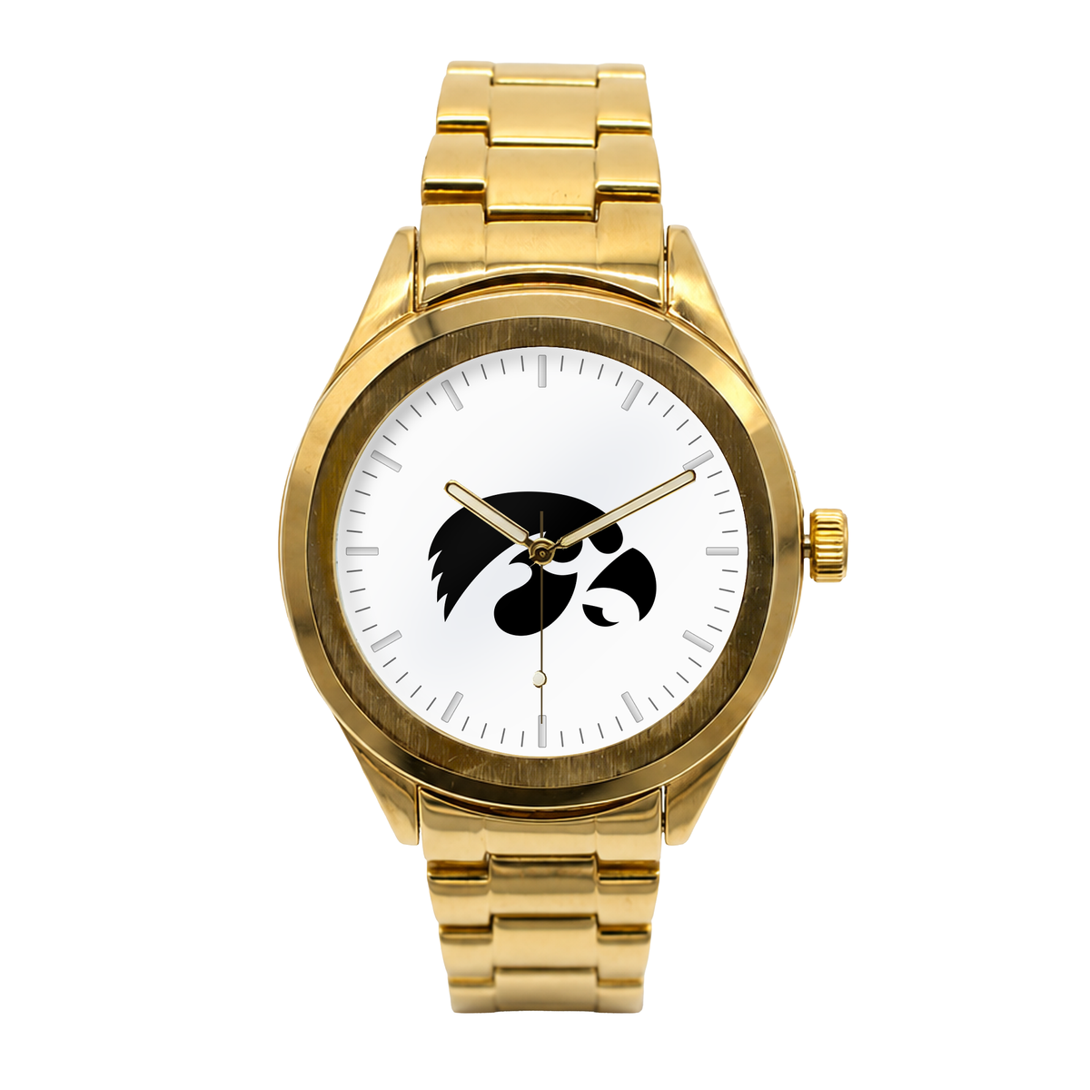 Iowa Hawkeyes Gold Metal Round watch with gold metal bracelet