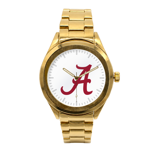 Alabama Crimson Tide Gold Metal Round watch with gold metal bracelet