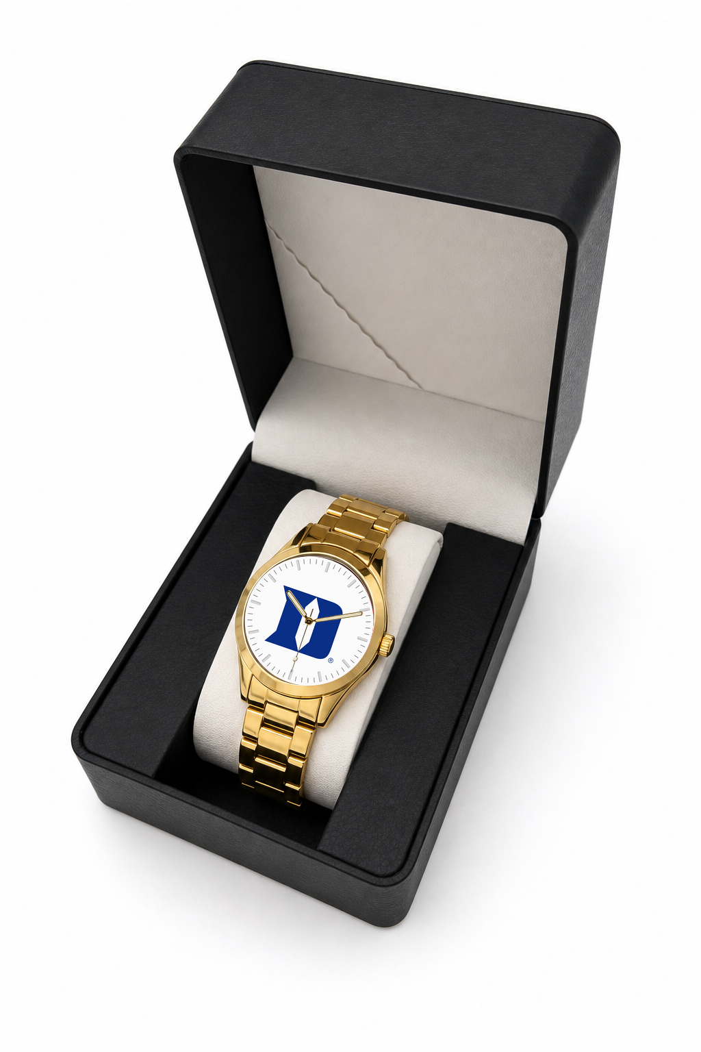Duke Blue Devils Gold Metal Round watch with gold metal bracelet in LicensedTime gift box