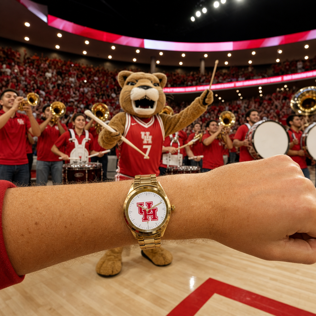 Houston Cougars Gold Metal Round Watch lifestyle