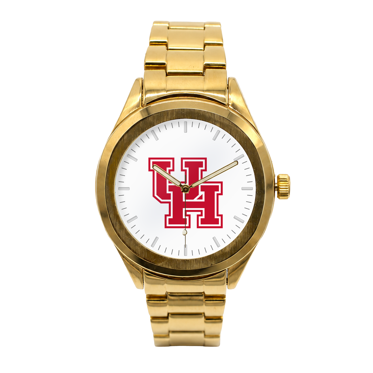 Houston Cougars Gold Metal Round watch with gold metal bracelet