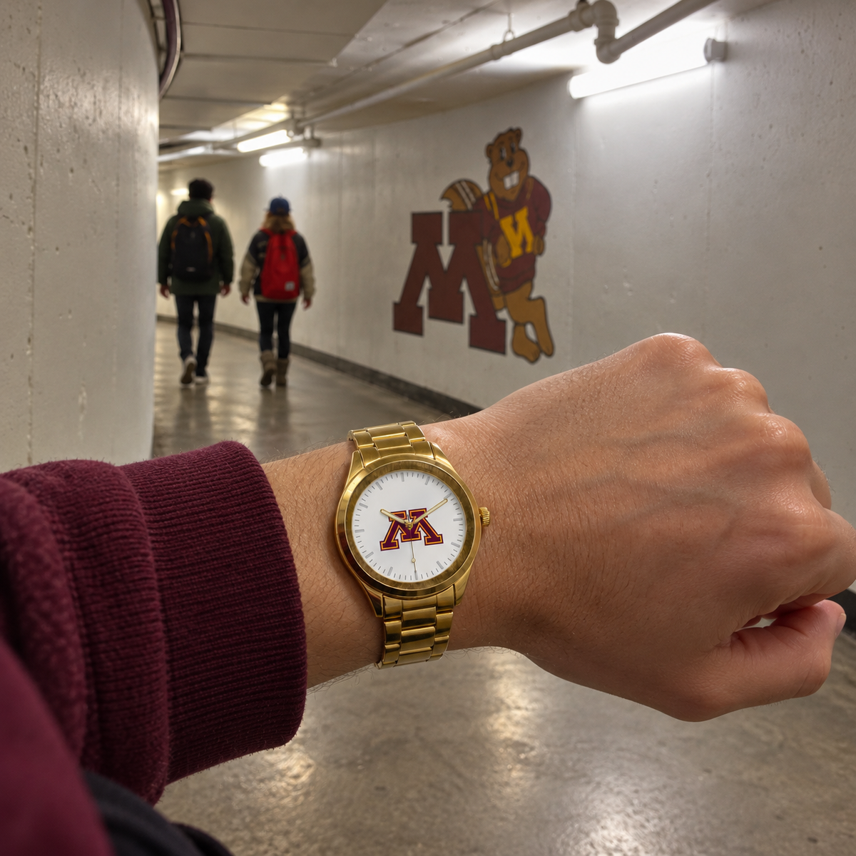 Minnesota Golden Gophers Gold Metal Round Watch lifestyle