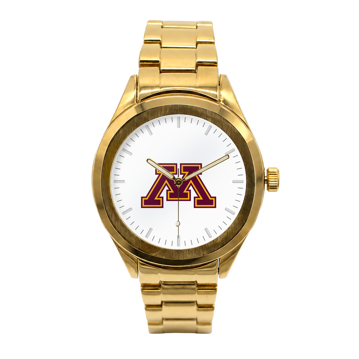 Minnesota Golden Gophers Gold Metal Round watch with gold metal bracelet