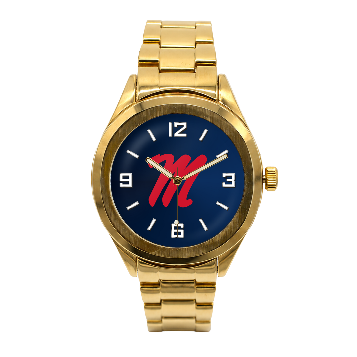 Ole Miss Rebels Gold Metal Round watch with gold metal bracelet