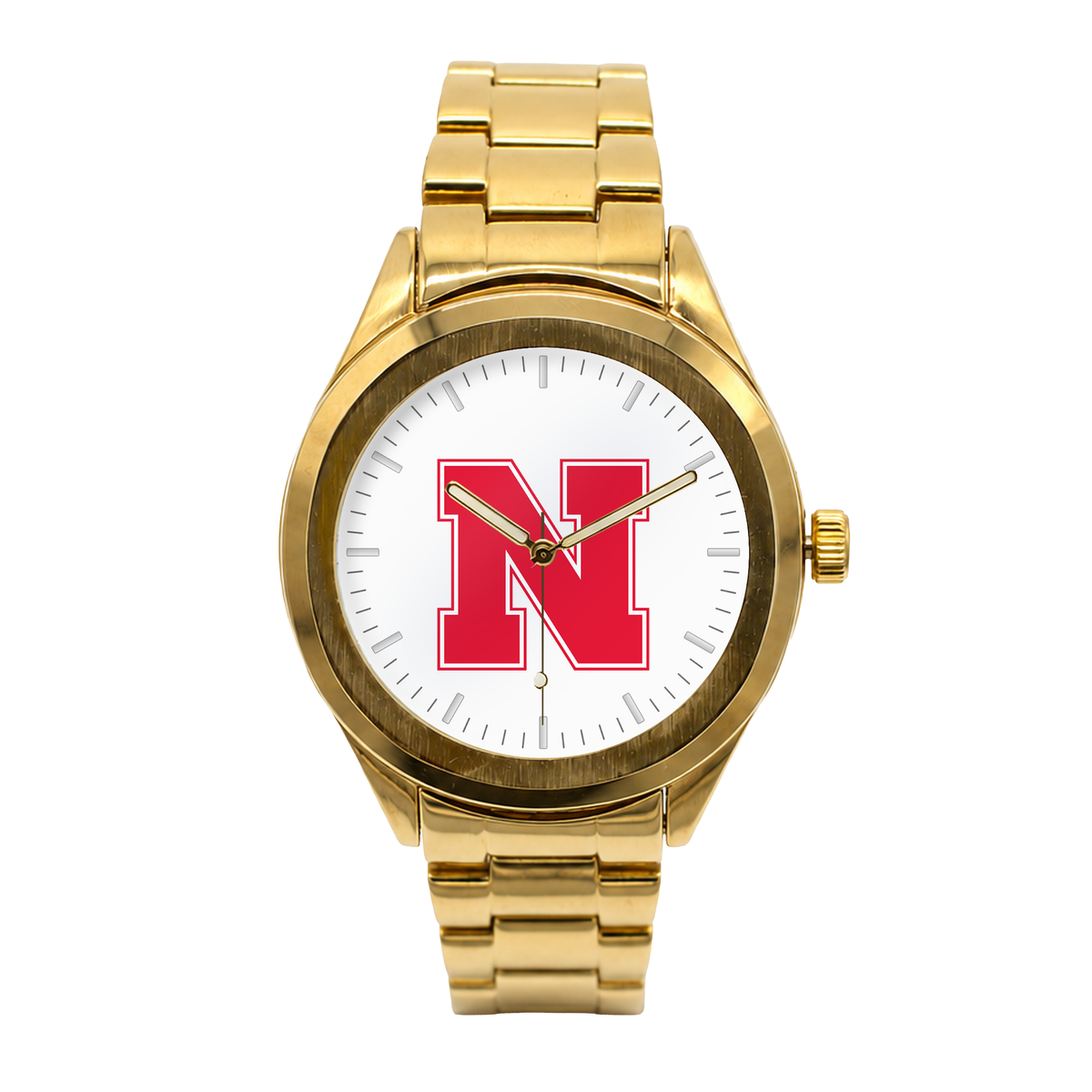 Nebraska Cornhuskers Gold Metal Round watch with gold metal bracelet