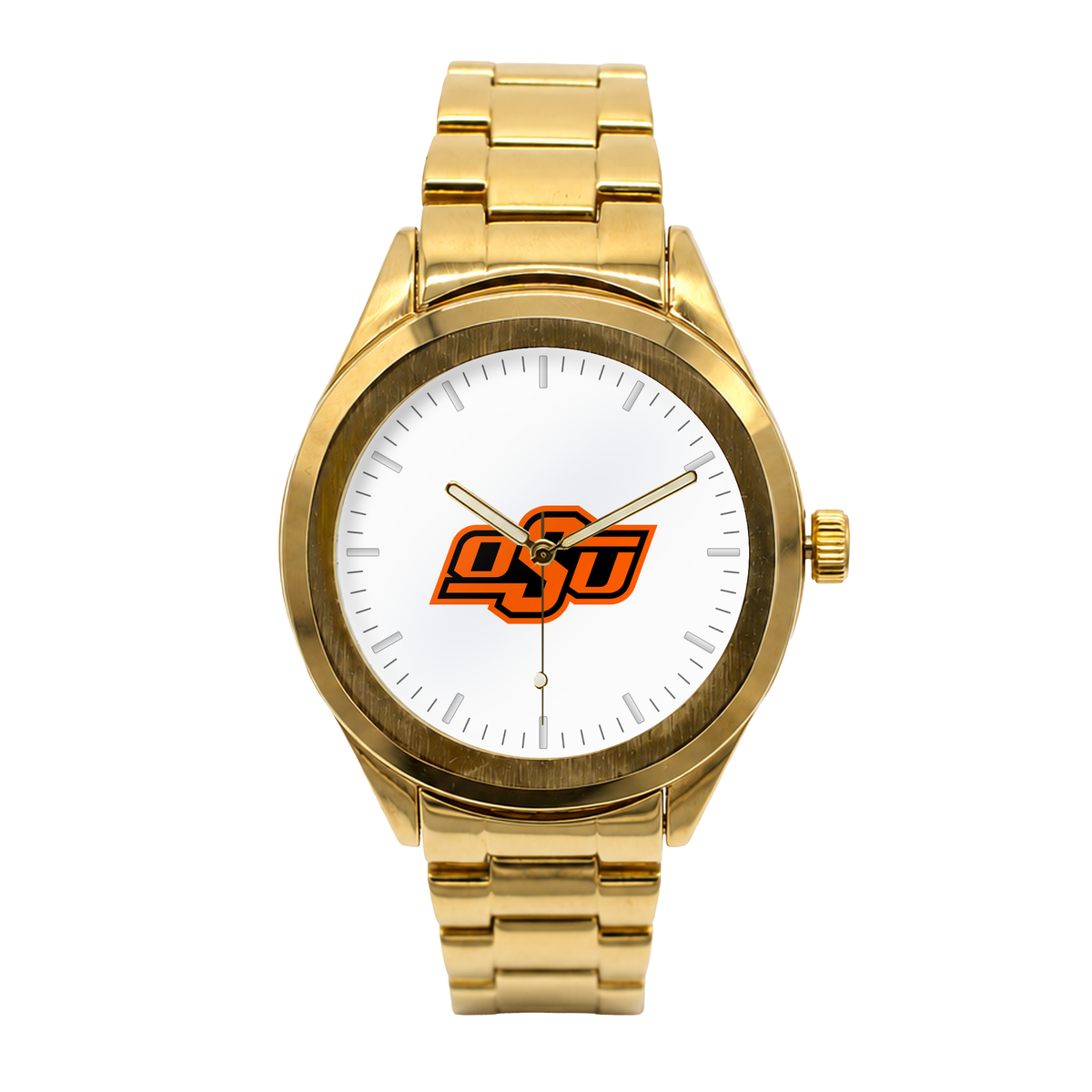 Oklahoma State Cowboys Gold Metal Round watch with gold metal bracelet
