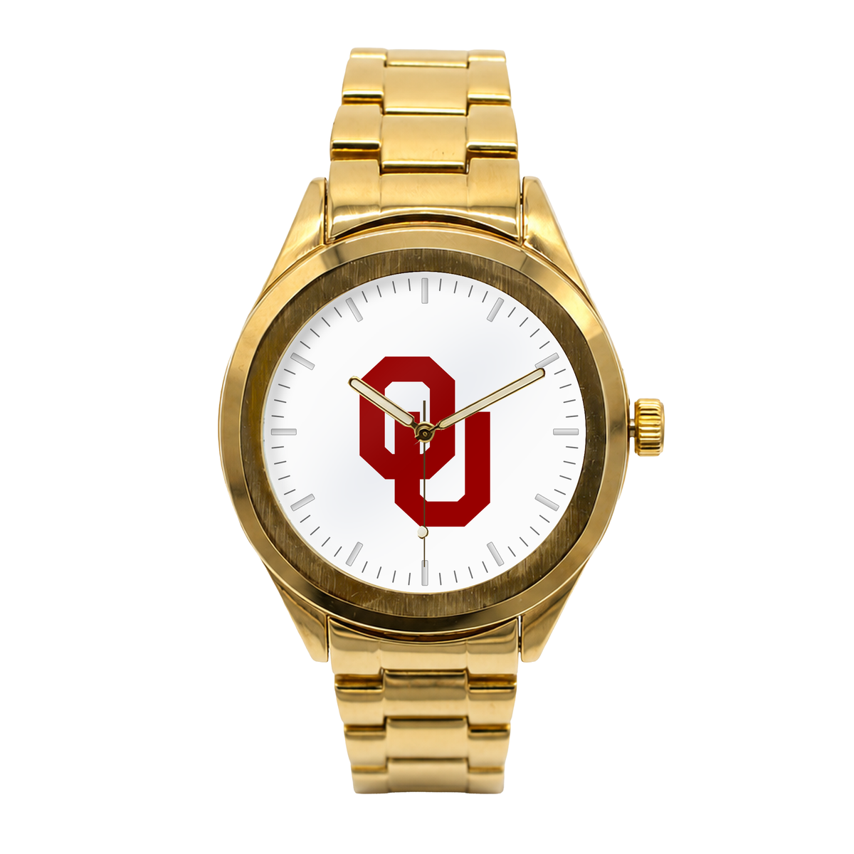 Oklahoma Sooners Gold Metal Round watch with gold metal bracelet