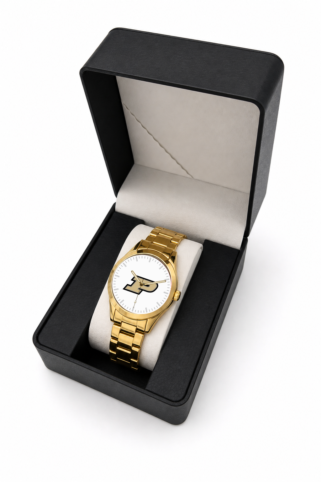 Purdue Boilermakers Gold Metal Round watch with gold metal bracelet in LicensedTime gift box