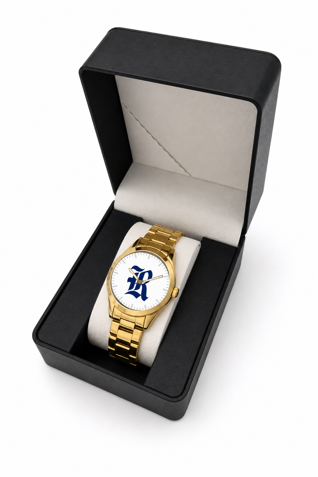 Rice Owls Gold Metal Round watch with gold metal bracelet in LicensedTime gift box