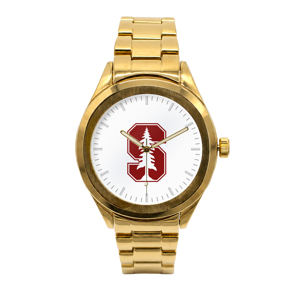 Stanford Cardinal Gold Metal Round watch with gold metal bracelet