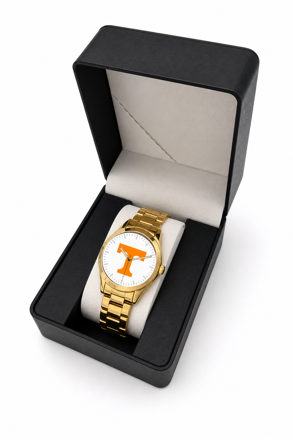 Tennessee Volunteers Gold Metal Round watch with gold metal bracelet in LicensedTime gift box