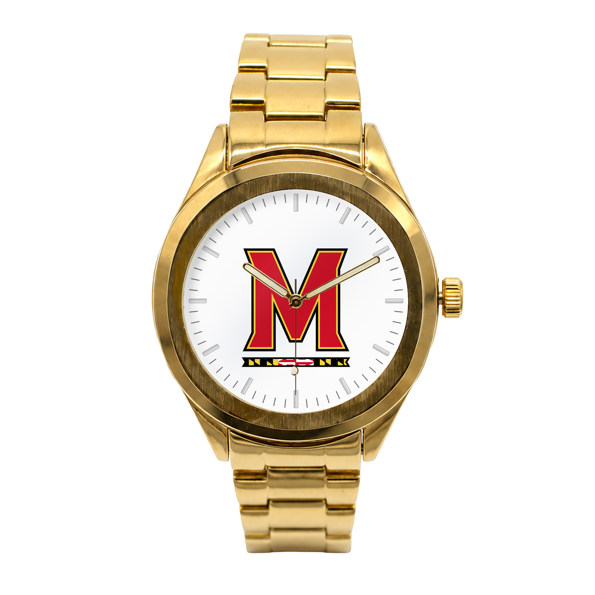 Maryland Terrapins Gold Metal Round watch with gold metal bracelet