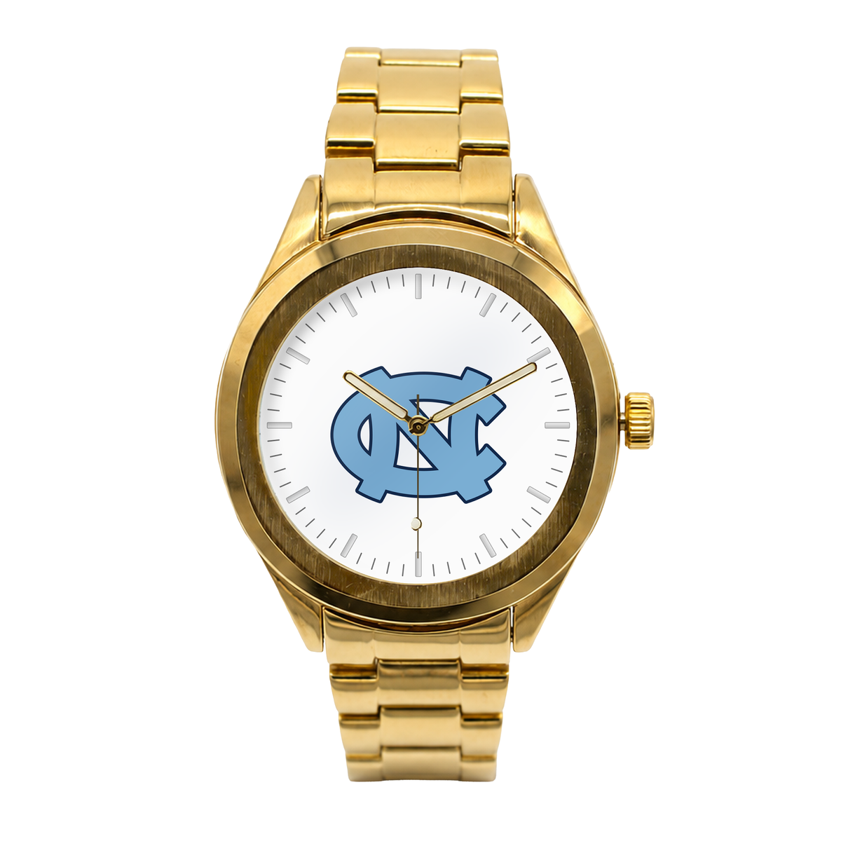 North Carolina Tar Heels Gold Metal Round watch with gold metal bracelet