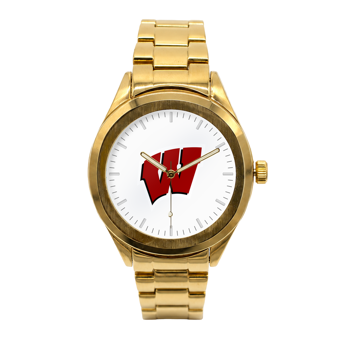 Wisconsin Badgers Gold Metal Round watch with gold metal bracelet