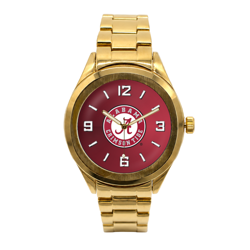 Alabama Crimson Tide Gold Metal Round watch with gold metal bracelet