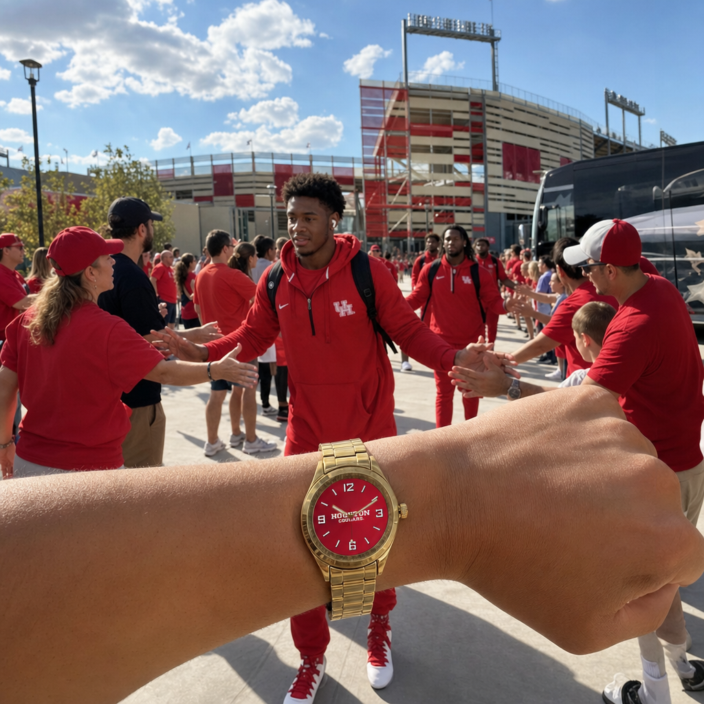 Houston Cougars Gold Metal Round Watch lifestyle