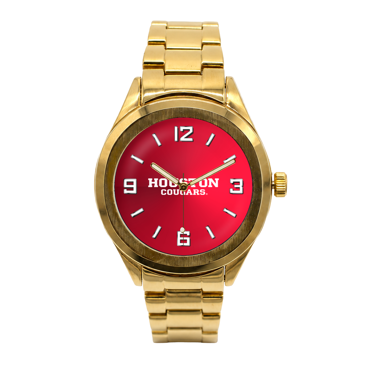 Houston Cougars Gold Metal Round watch with gold metal bracelet