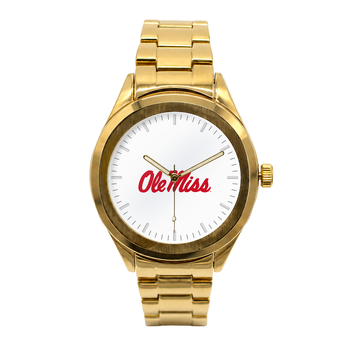 Ole Miss Rebels Gold Metal Round watch with gold metal bracelet