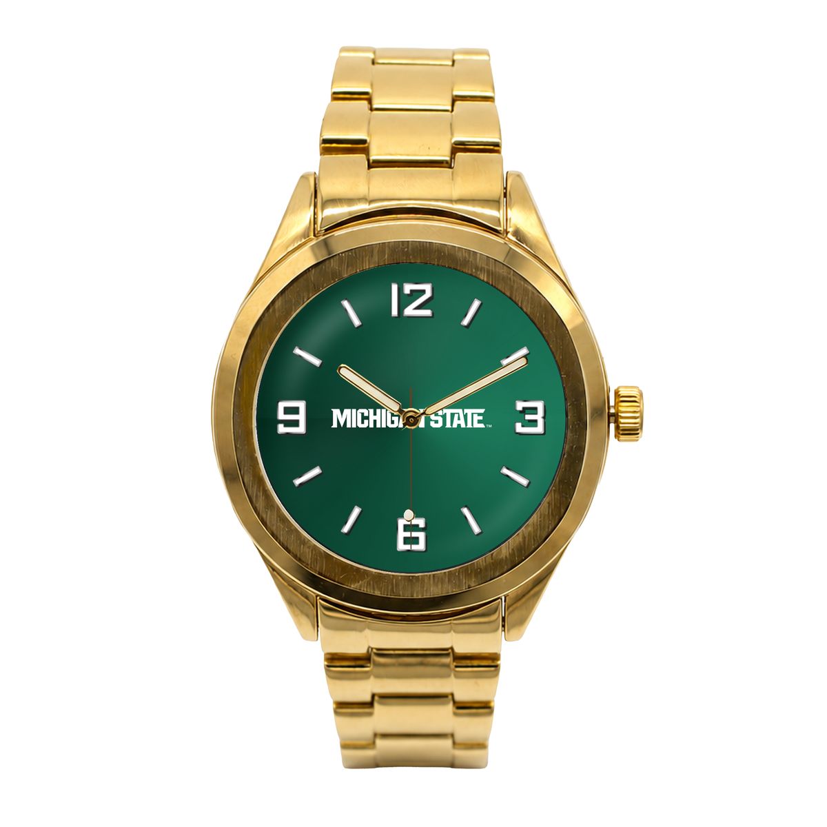 Michigan State Spartans Gold Metal Round watch with gold metal bracelet