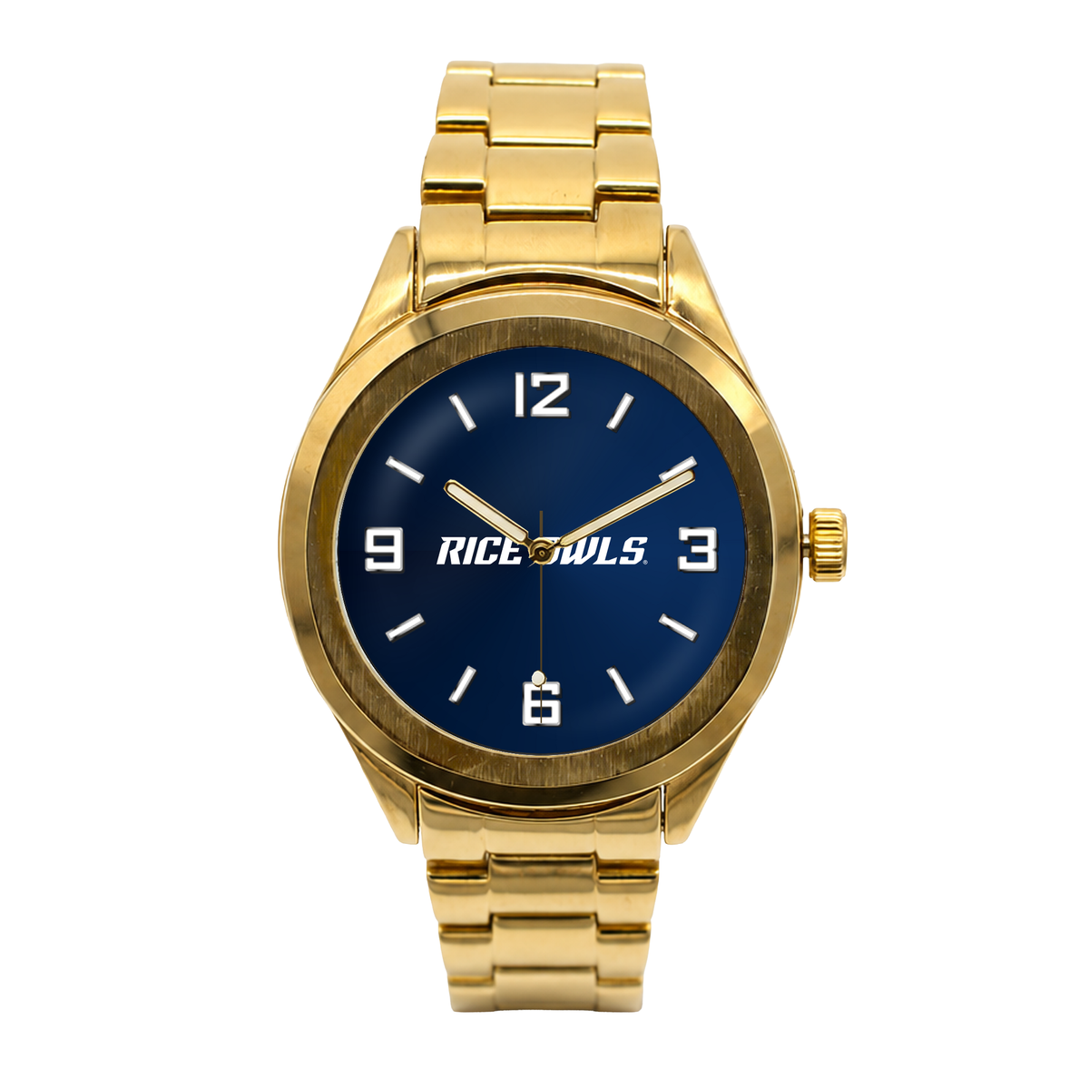 Rice Owls Gold Metal Round watch with gold metal bracelet