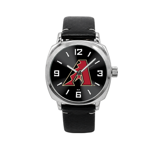 Arizona Diamondbacks Oval Leather Strap Silver Case Watch