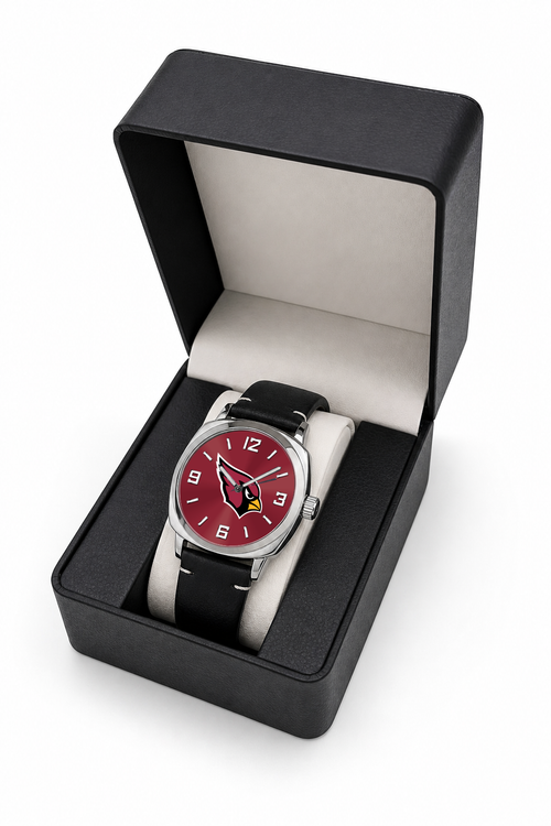 Gift box packaging - Arizona Cardinals Oval Leather Strap Silver Case Watch (OLS-0001-NFL-ARI)