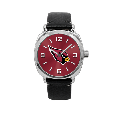 Arizona Cardinals Oval Leather Strap Silver Case Watch