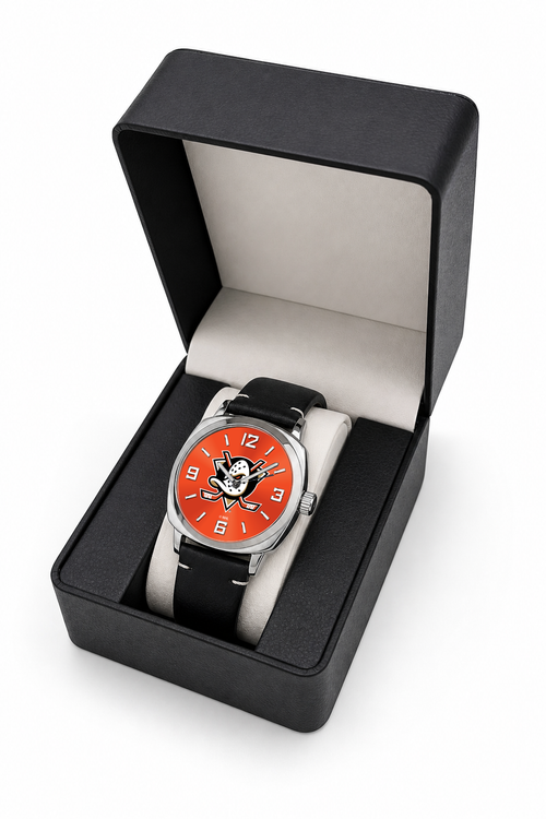 Gift box packaging - Anaheim Ducks Oval Leather Strap Silver Case Watch (OLS-0001-NHL-ANA)