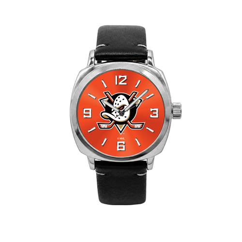 Anaheim Ducks Oval Leather Strap Silver Case Watch