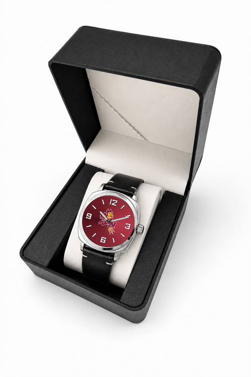 Gift box packaging - Arizona State Sun Devils Oval Leather Band Silver Case Watch (OLS-M-NCAA-ASU)