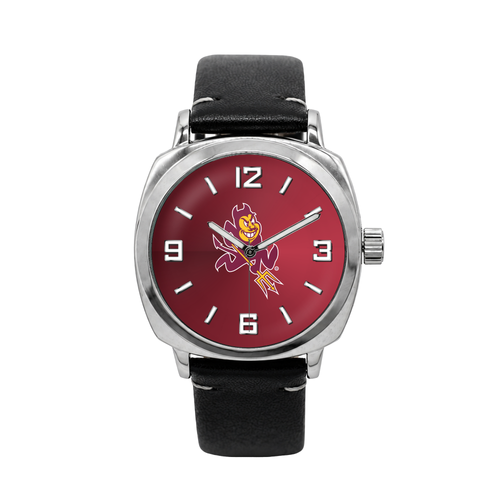 Arizona State Sun Devils Oval Leather Band Silver Case Watch