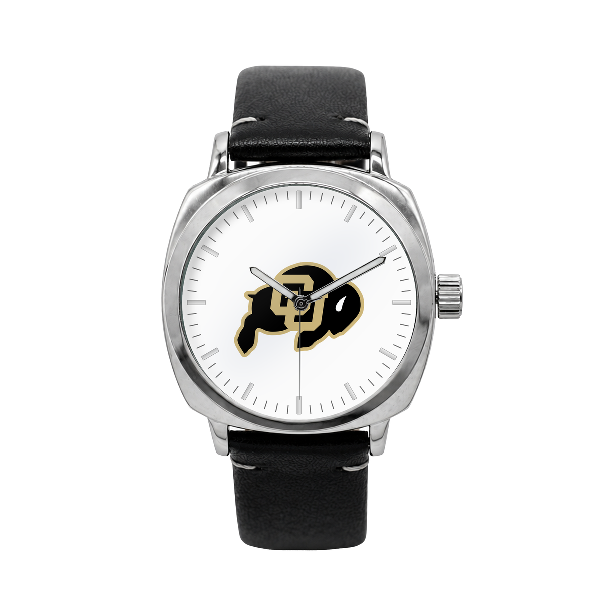 Colorado Buffaloes Oval Leather Band Silver Case watch with black leather band