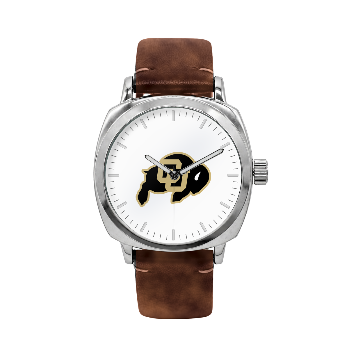 Colorado Buffaloes Oval Leather Band Silver Case watch with brown leather band