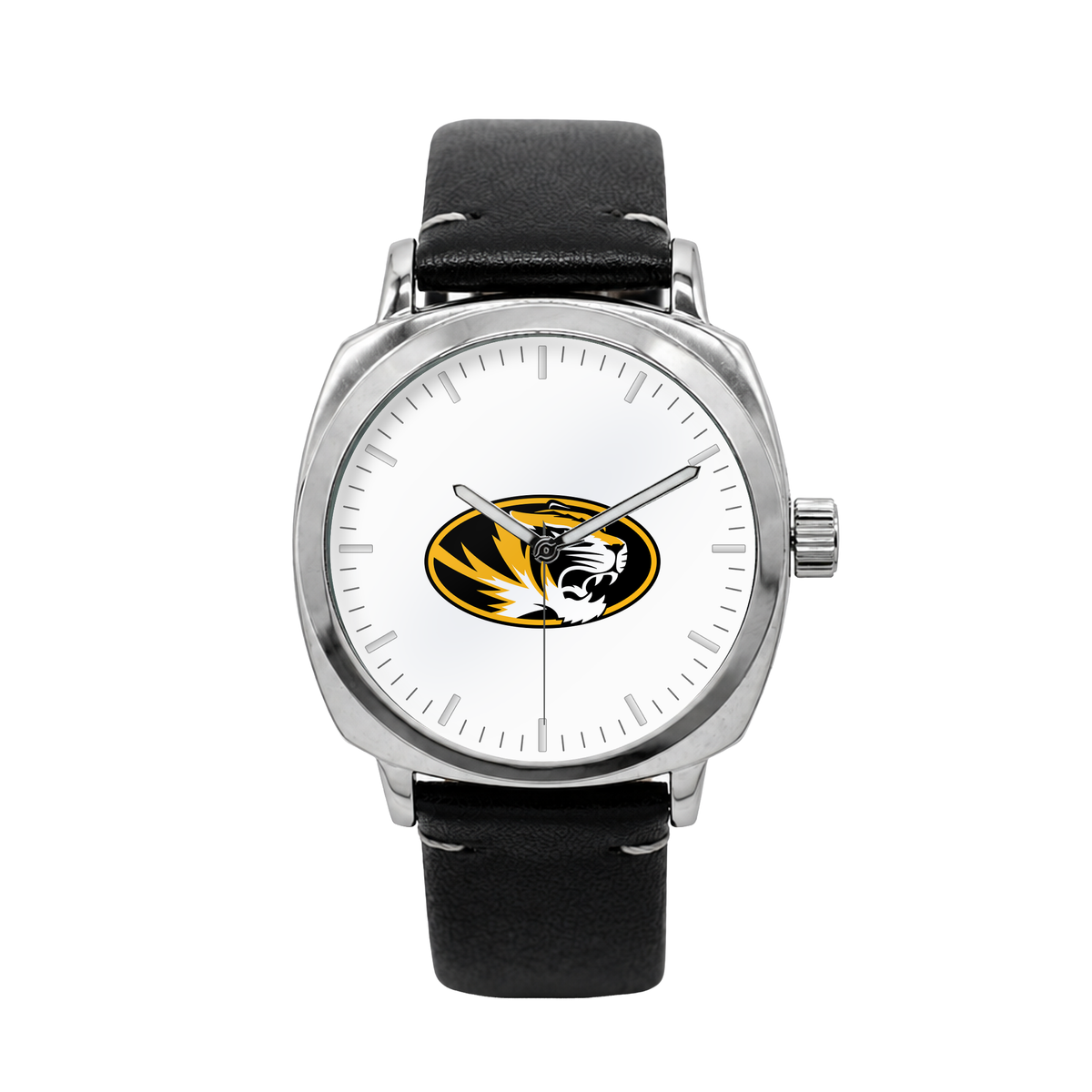 Missouri Tigers Oval Leather Band Silver Case watch with black leather band