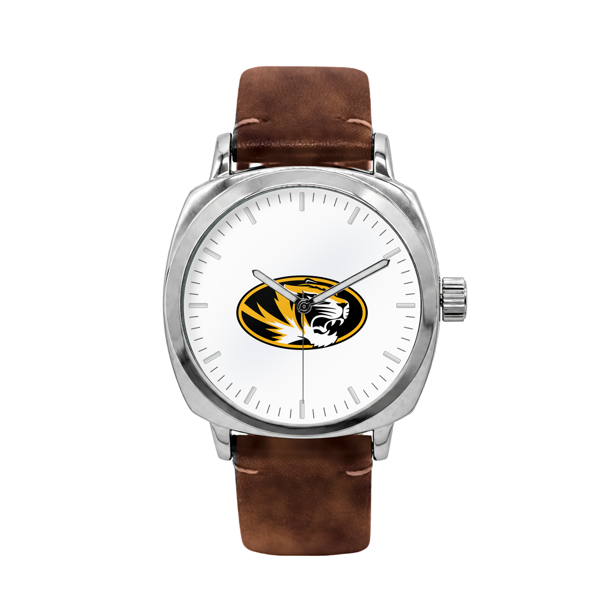 Missouri Tigers Oval Leather Band Silver Case watch with brown leather band