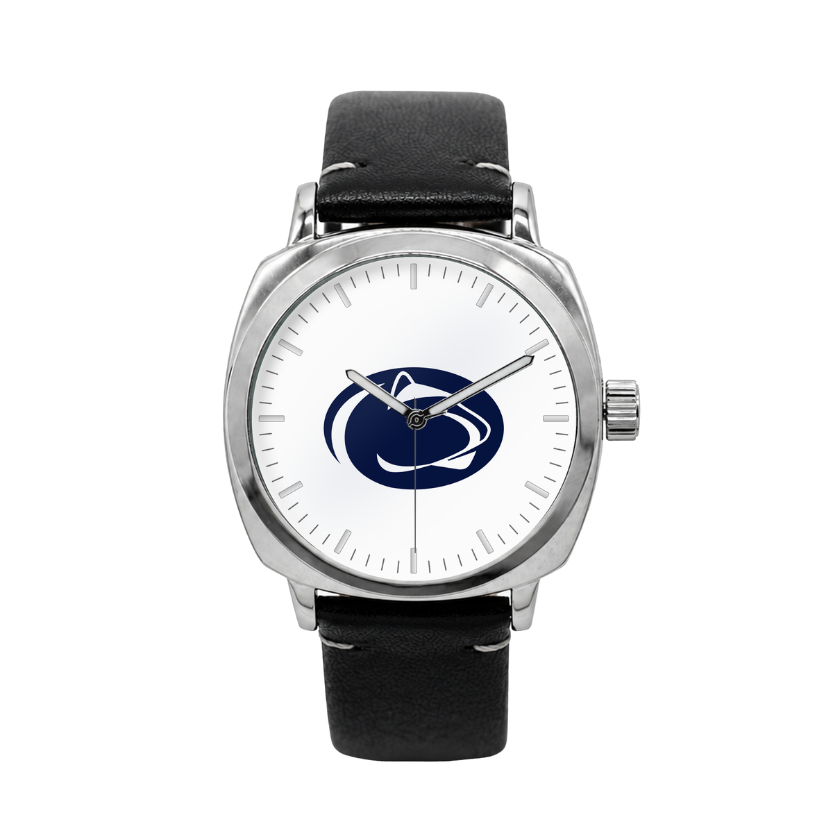 Penn State Nittany Lions Oval Leather Band Silver Case watch with black leather band