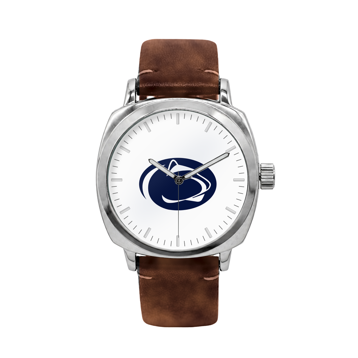 Penn State Nittany Lions Oval Leather Band Silver Case watch with brown leather band