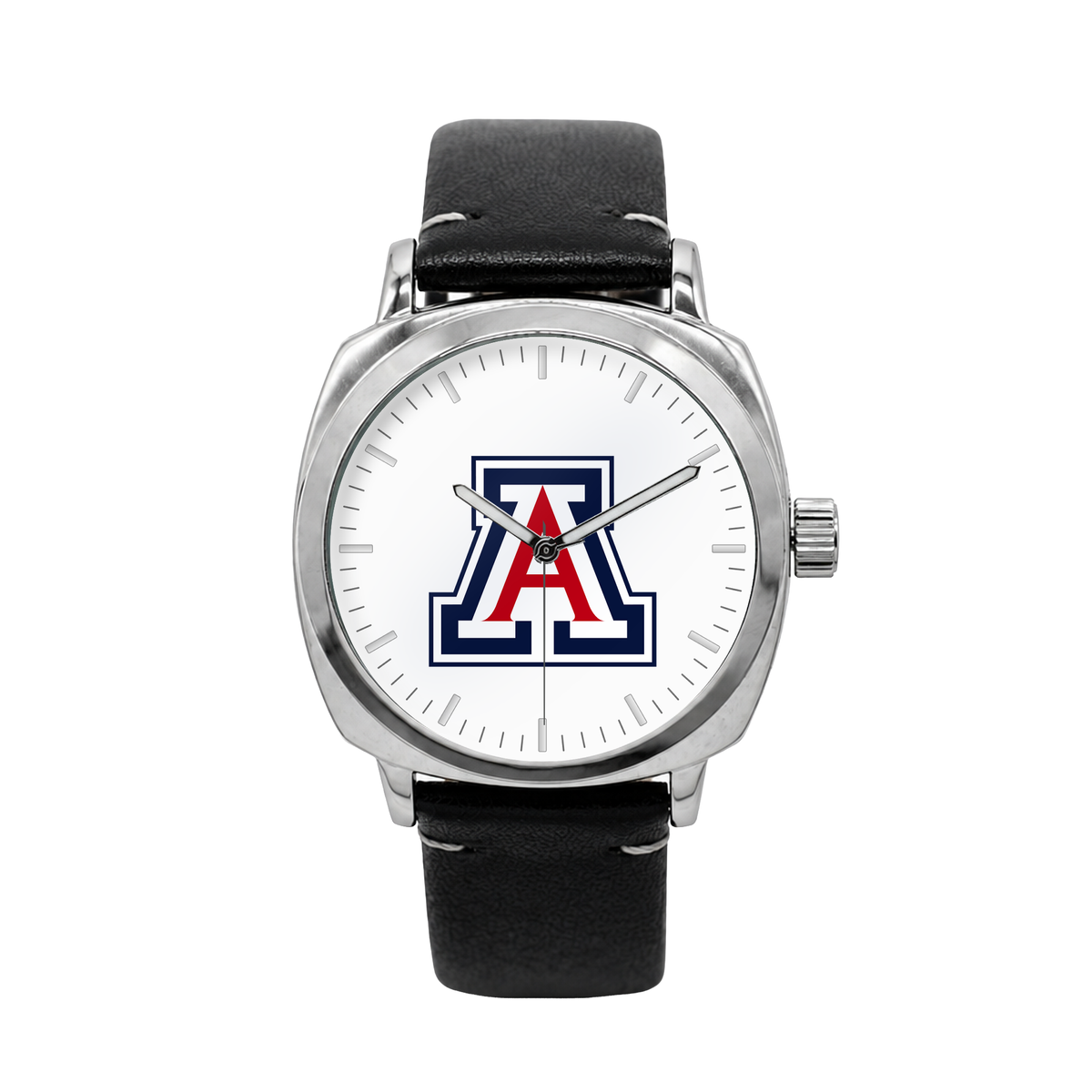 Arizona Wildcats Oval Leather Band Silver Case watch with black leather band