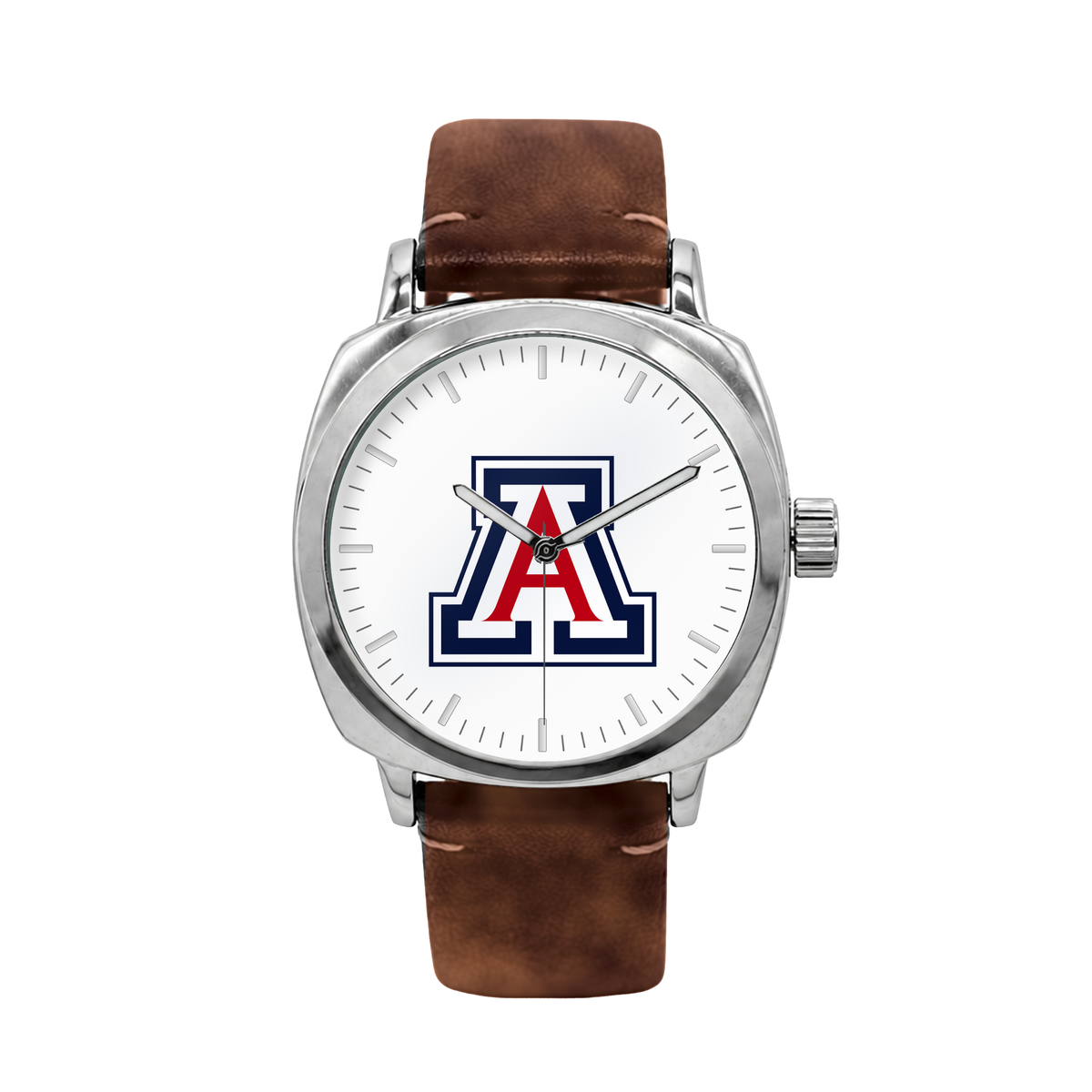 Arizona Wildcats Oval Leather Band Silver Case watch with brown leather band