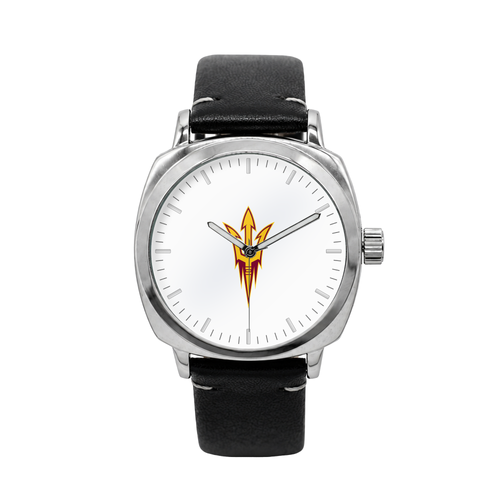 Arizona State Sun Devils Oval Leather Band Silver Case Watch