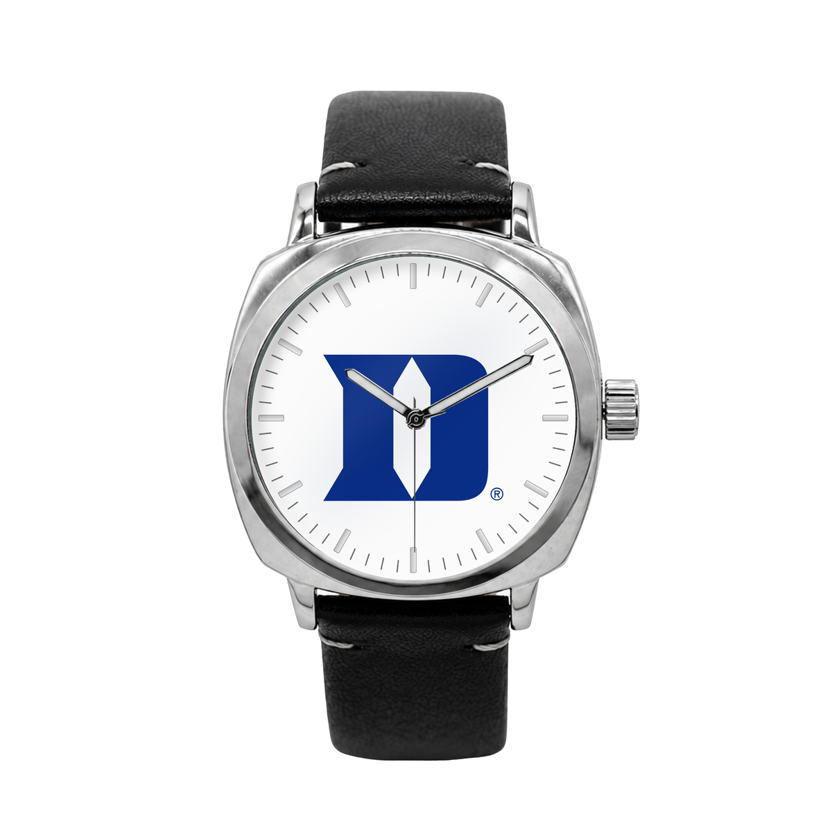 Duke Blue Devils Oval Leather Band Silver Case watch with black leather band