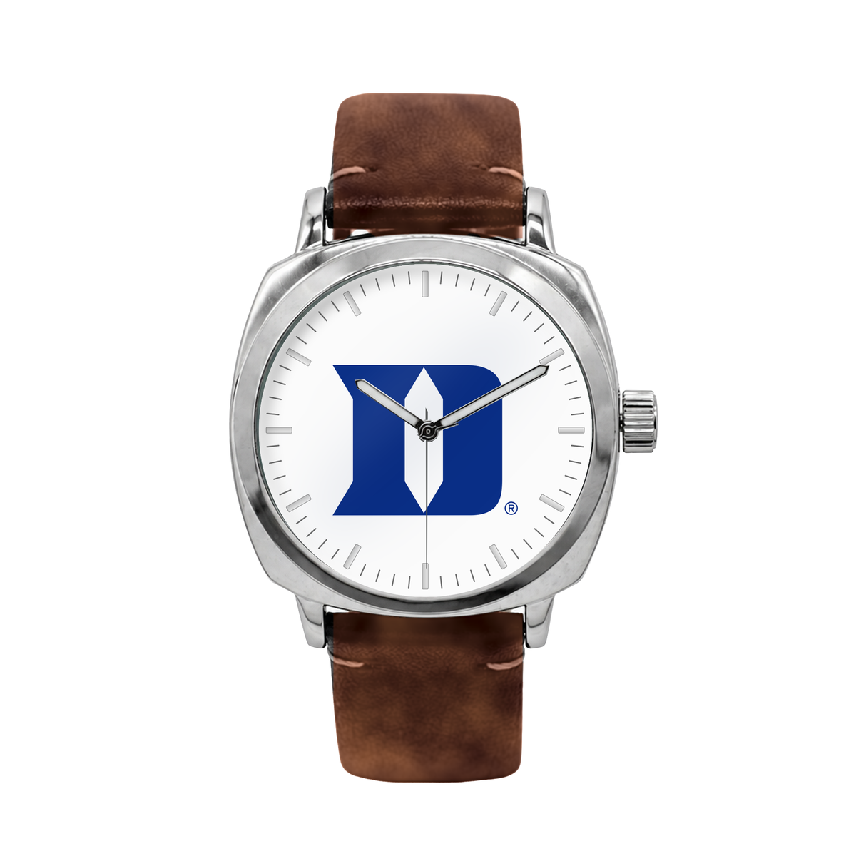 Duke Blue Devils Oval Leather Band Silver Case watch with brown leather band