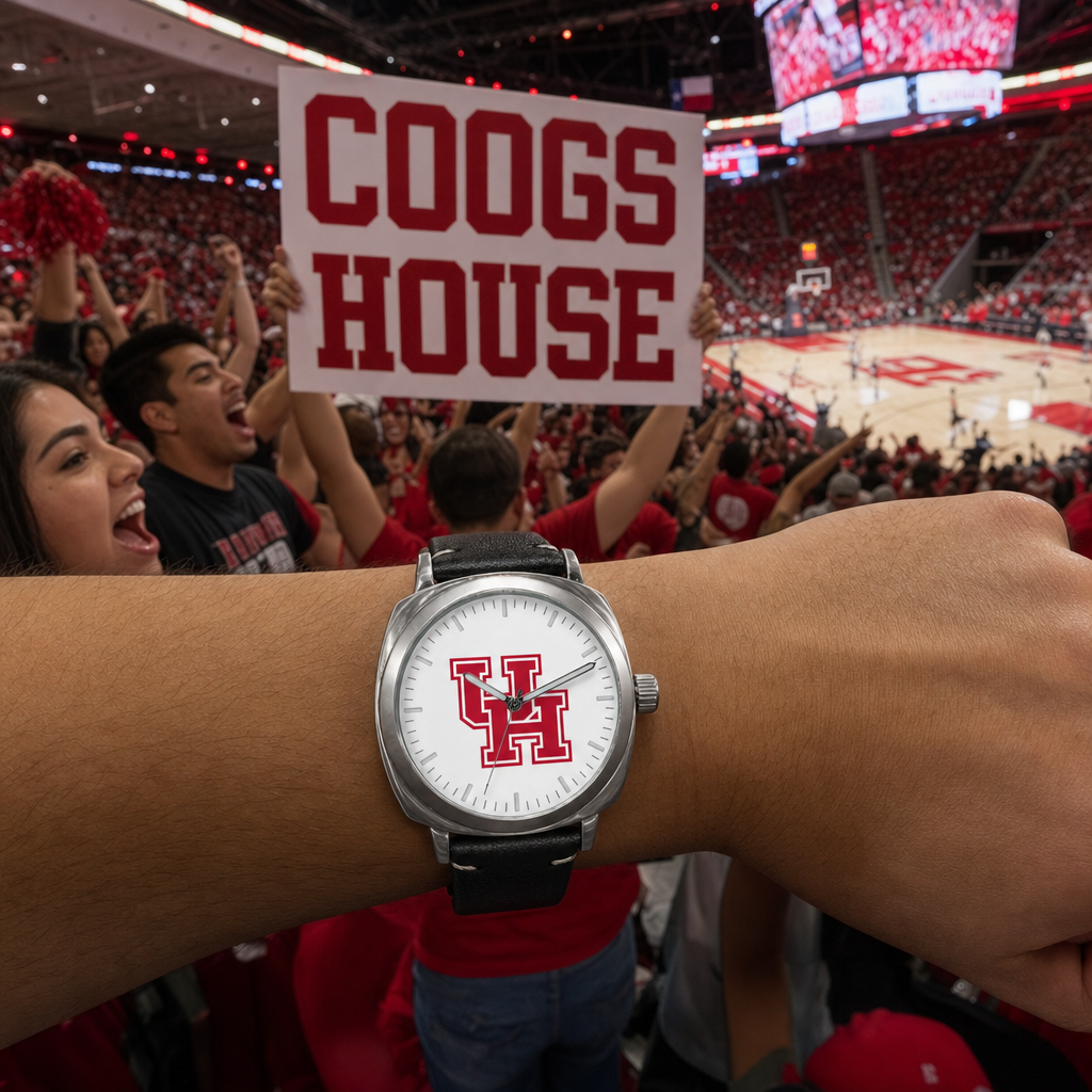 Houston Cougars Oval Leather Band Silver Case Watch lifestyle