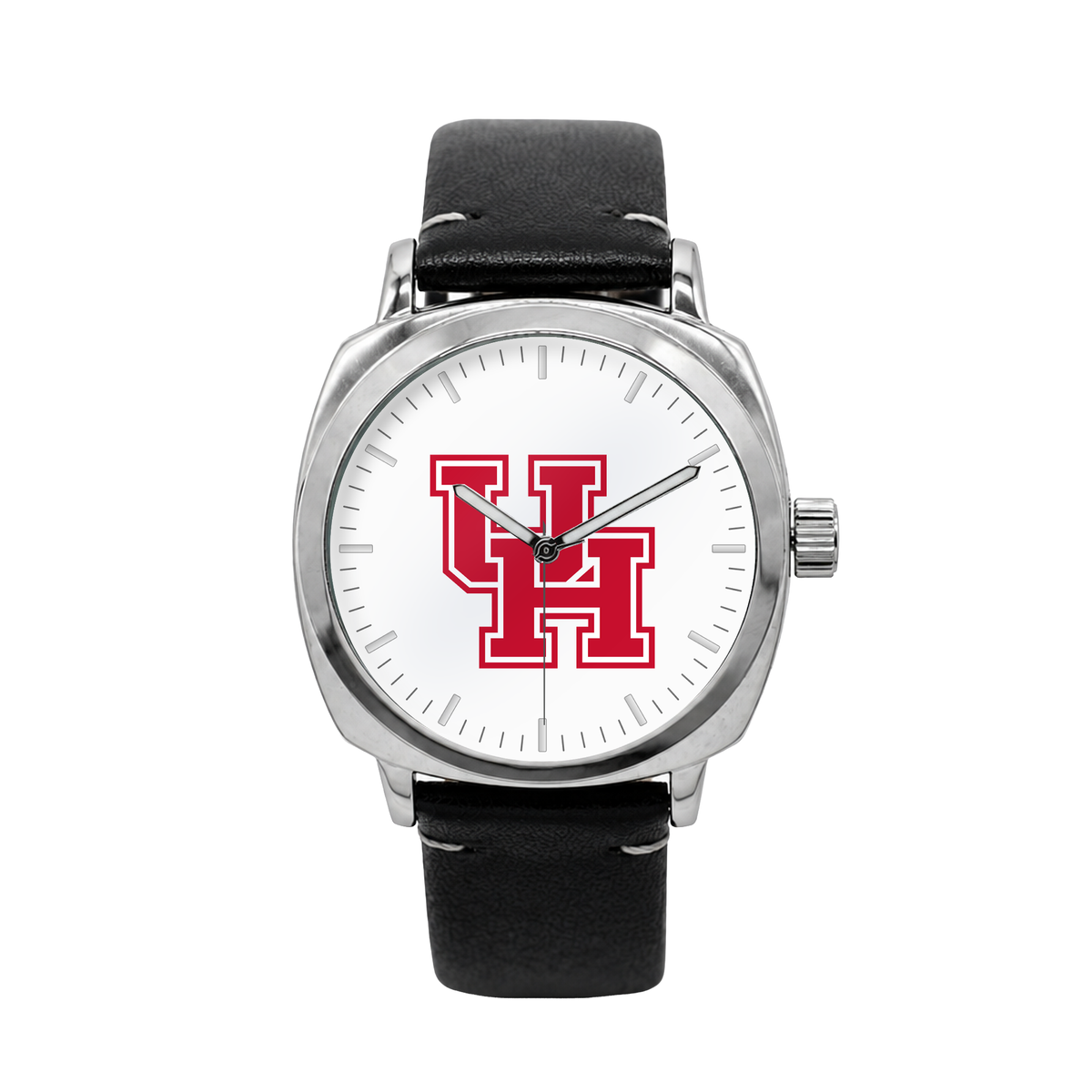 Houston Cougars Oval Leather Band Silver Case watch with black leather band
