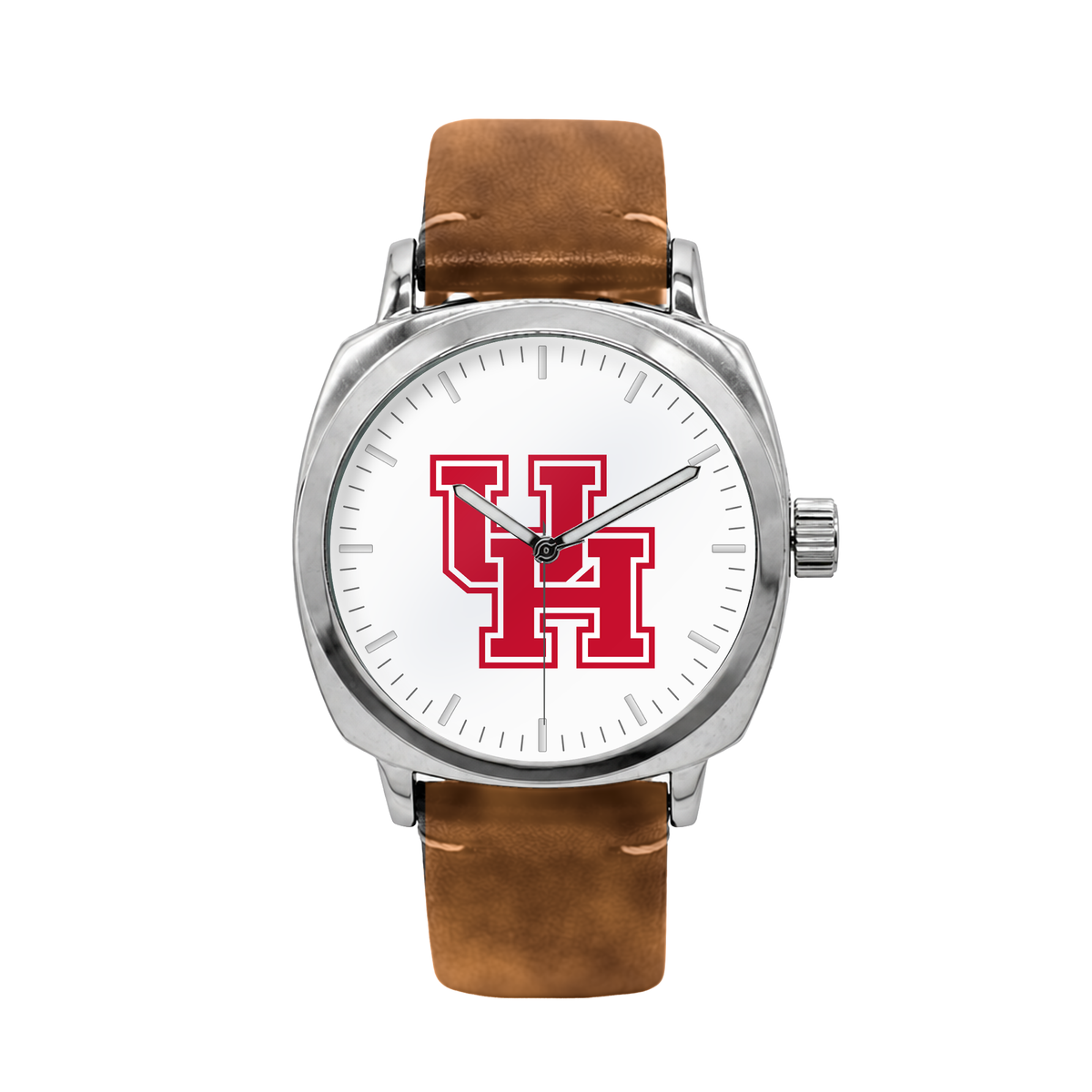 Houston Cougars Oval Leather Band Silver Case watch with brown leather band