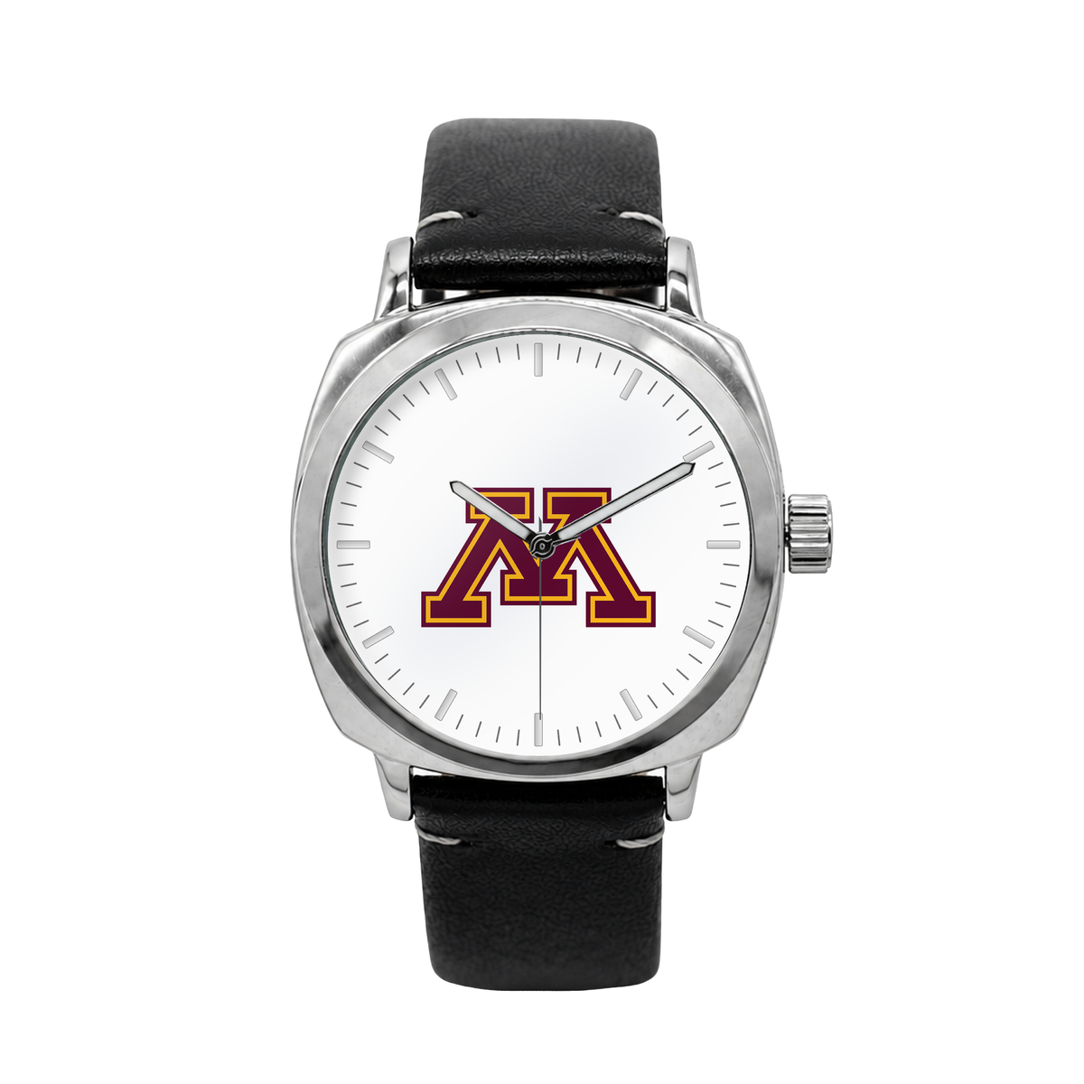 Minnesota Golden Gophers Oval Leather Band Silver Case watch with black leather band