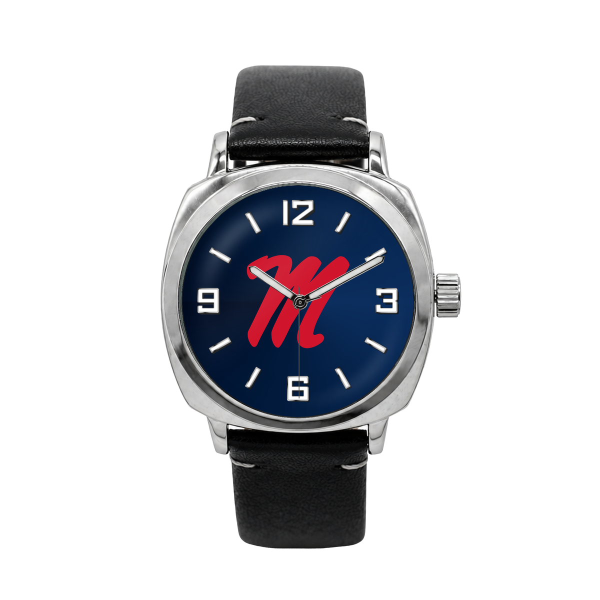 Ole Miss Rebels Oval Leather Band Silver Case watch with black leather band