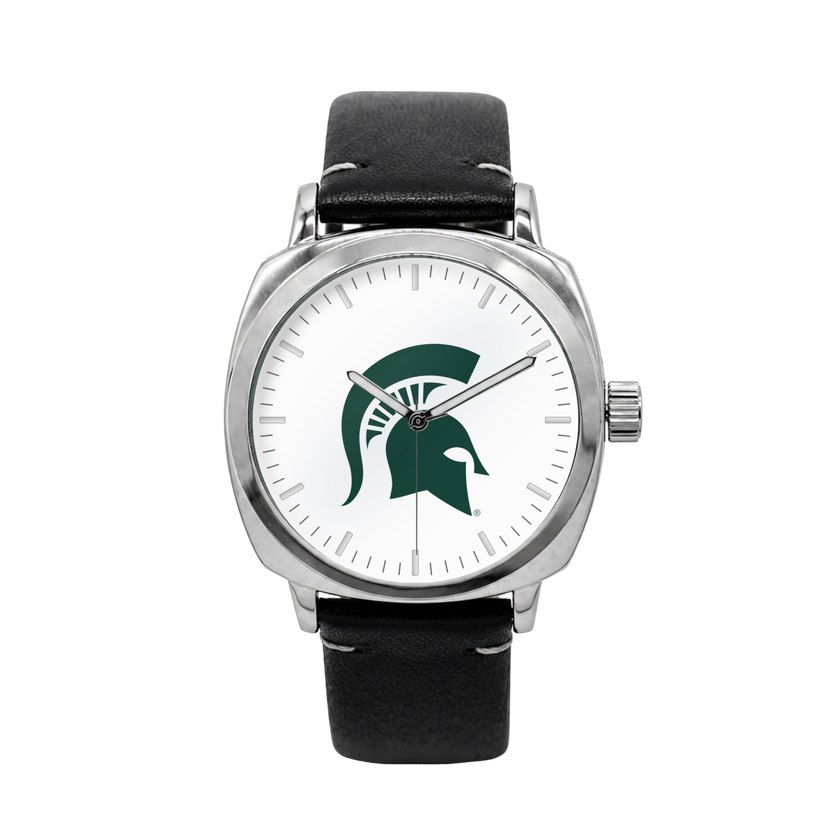 Michigan State Spartans Oval Leather Band Silver Case watch with black leather band