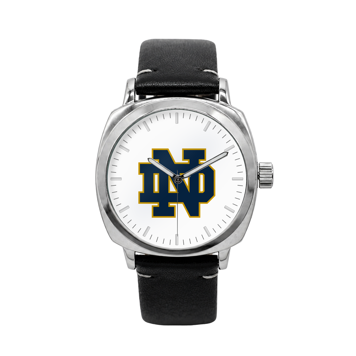 Notre Dame Fighting Irish Oval Leather Band Silver Case watch with black leather band